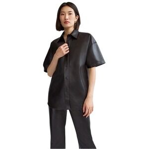 Aritzia Babaton Frances Top Black Faux Leather Button Up Shirt Size S NWT